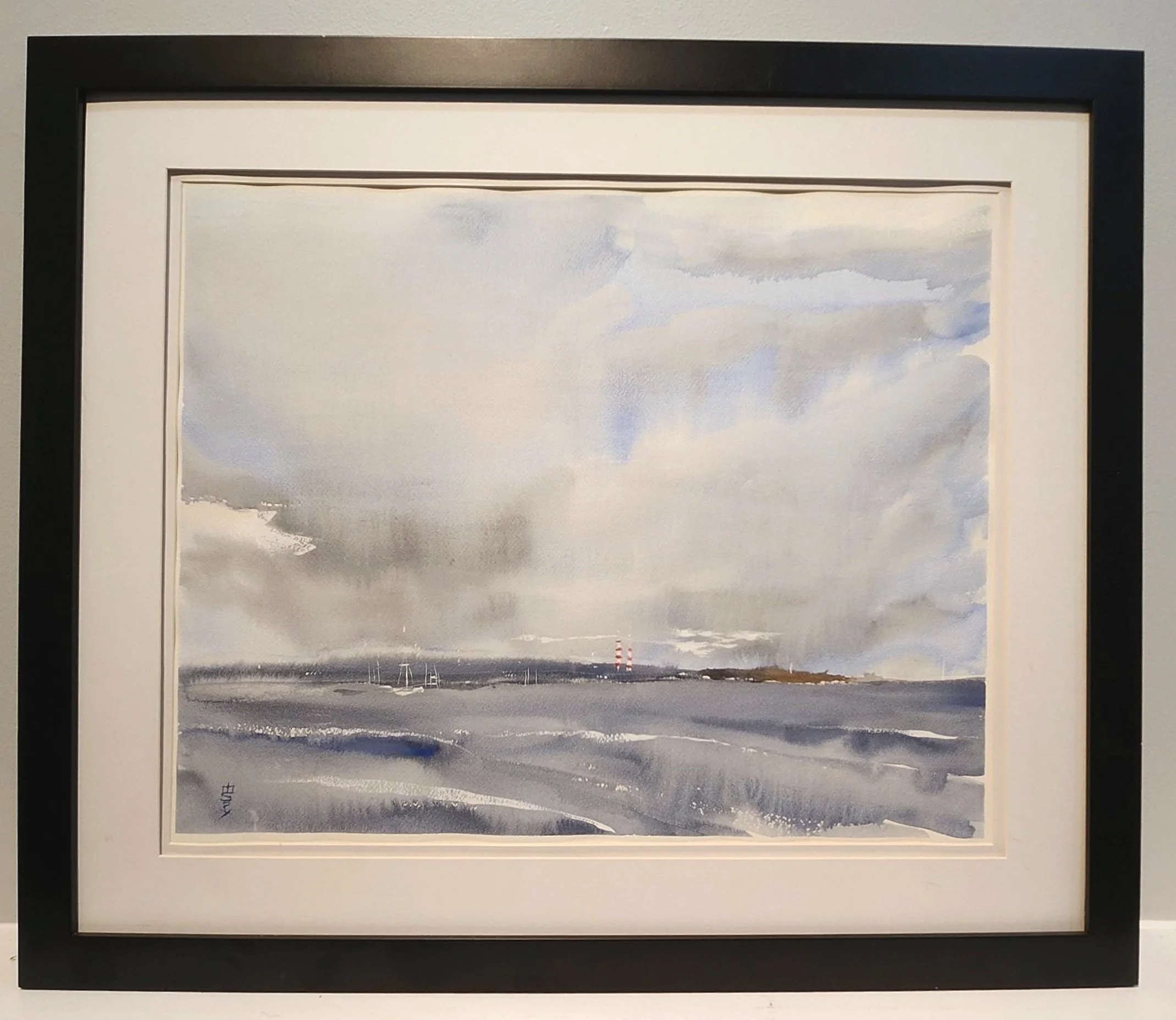 絵画　水彩肉筆画　真作　姫野陸郎『阿蘇風景』1982年作　サイン有り 絵画 水彩肉筆画 真作 姫野陸郎『阿蘇風景』1982年作 サイン有り